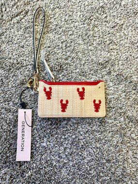 BCBGeneration Red Lobster Embroidered Straw Wristlet